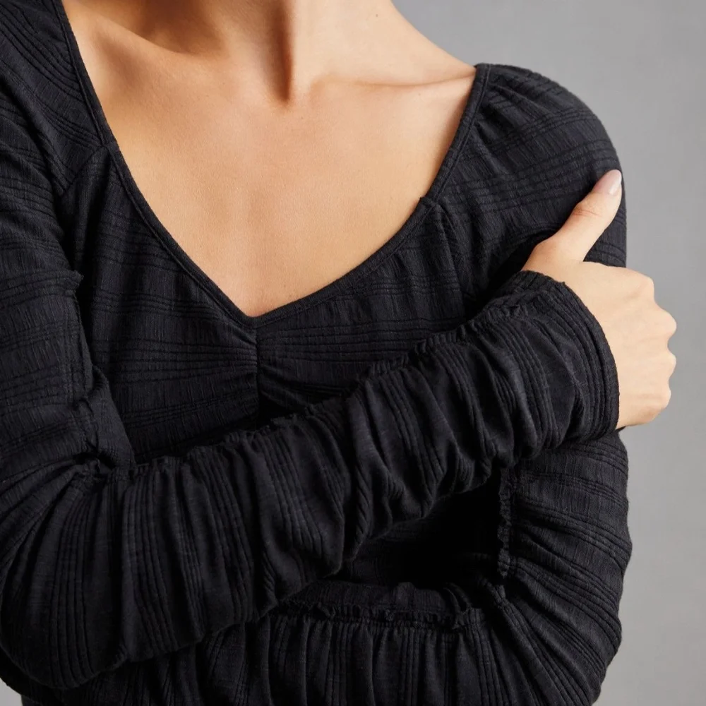 Pilcro Ribbed Ruched-Sleeve Top - Picture 4 of 4
